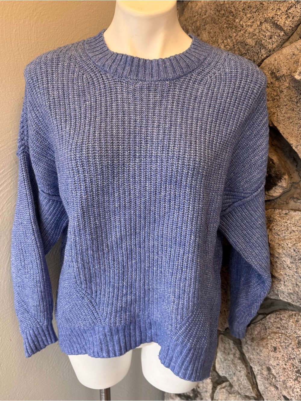 American Eagle Outfitters AEO Blue Crewneck Sweater Long Sleeve Side Slits Knit